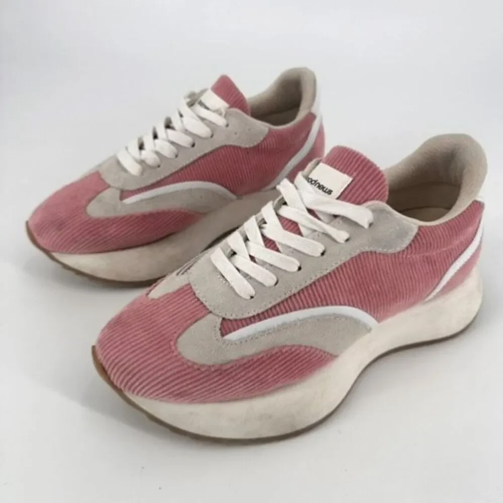 GOOD NEWS Kook suede-trimmed corduroy sneakers‎ Pink Size 39 US Size 9 Platform